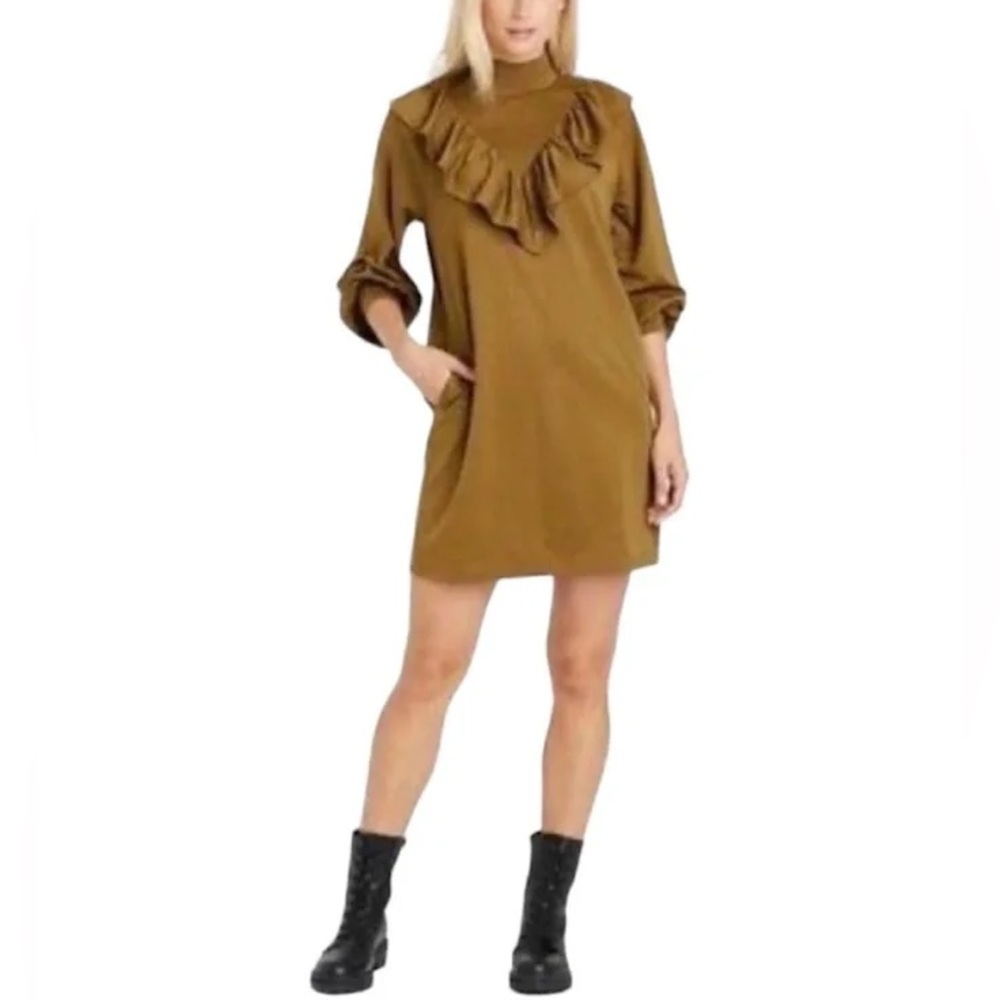Who What Wear Womens Long sleeve Ruffle Sheath Mini Dress size L Brown